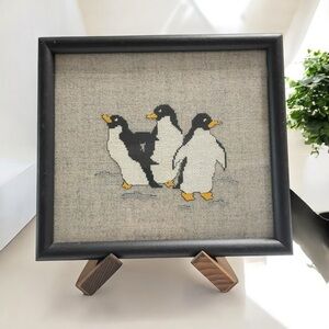 Framed Penguin Cross-Stitch Art - Handmade
Embroidery - Black Wood Frame